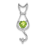 Peridot and Diamond Cat Charm Pendant in Real 10k White Gold