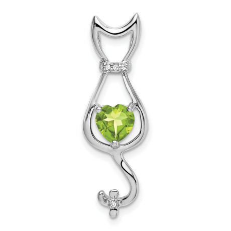 Peridot and Diamond Cat Charm Pendant in Real 10k White Gold