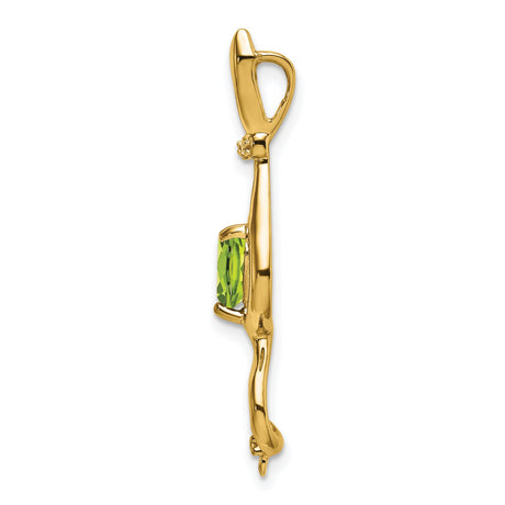 Peridot and Diamond Cat Charm Pendant in Real 14k Yellow Gold