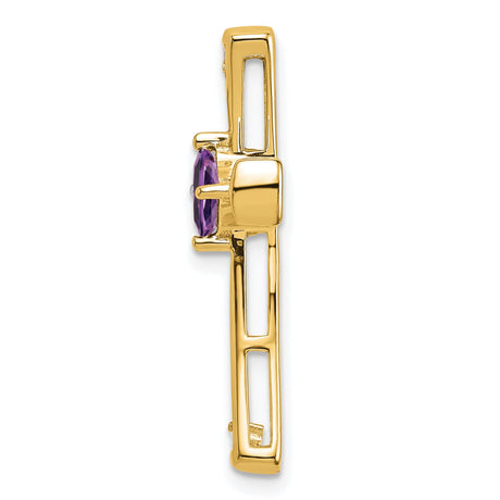 10k Yellow Gold Cross Pendant with Amethyst and Diamond, Spiritual Religious Charm