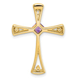10k Yellow Gold Cross Pendant with Amethyst and Diamond, Spiritual Religious Charm