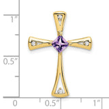 10k Yellow Gold Cross Pendant with Amethyst and Diamond, Spiritual Religious Charm