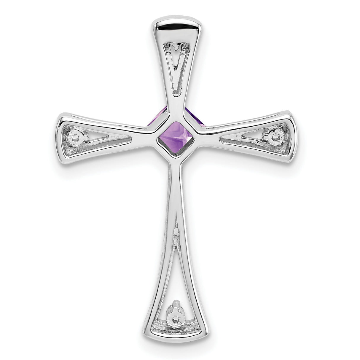 14k White Gold Cross Pendant with Amethyst and Diamond, Teardrop Design, Spiritual Jewelry
