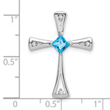 10k White Gold Cross Pendant with Swiss Blue Topaz and Diamond Accents