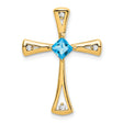 14k Yellow Gold Cross Pendant with Swiss Blue Topaz and Diamond Accents