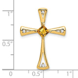 14k Yellow Gold Cross Pendant with Citrine and Diamond Accent, Modern Teardrop Design