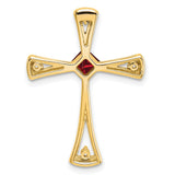 14k Yellow Gold Cross Pendant with Garnet and Diamond Accent, Openwork Polished Design