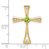 14k Yellow Gold Cross Pendant with Peridot Center and Diamond Accents
