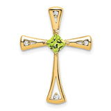 14k Yellow Gold Cross Pendant with Peridot Center and Diamond Accents