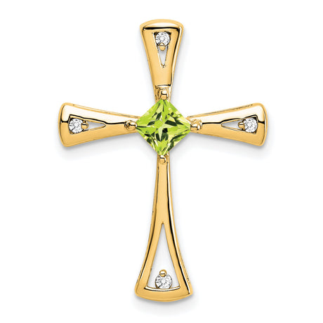 14k Yellow Gold Cross Pendant with Peridot Center and Diamond Accents