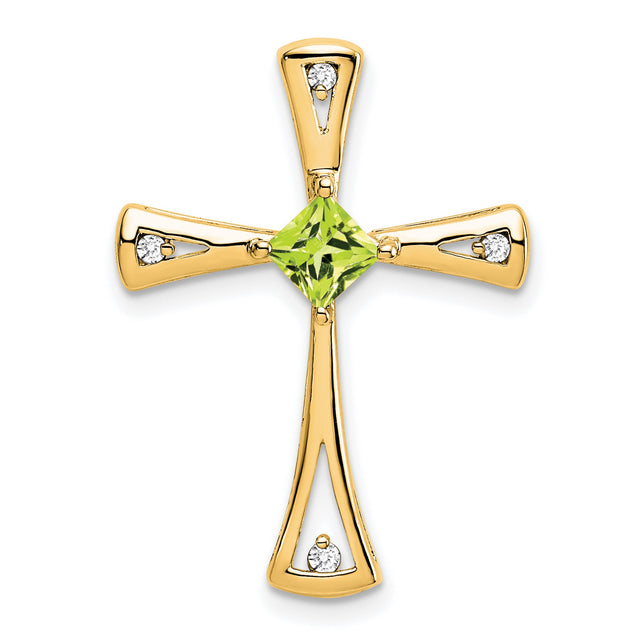 14k Yellow Gold Cross Pendant with Peridot Center and Diamond Accents