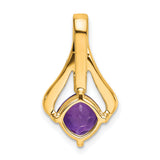 14k Yellow Gold Pendant with Cushion Cut Amethyst and Diamond Accents, Openwork Design