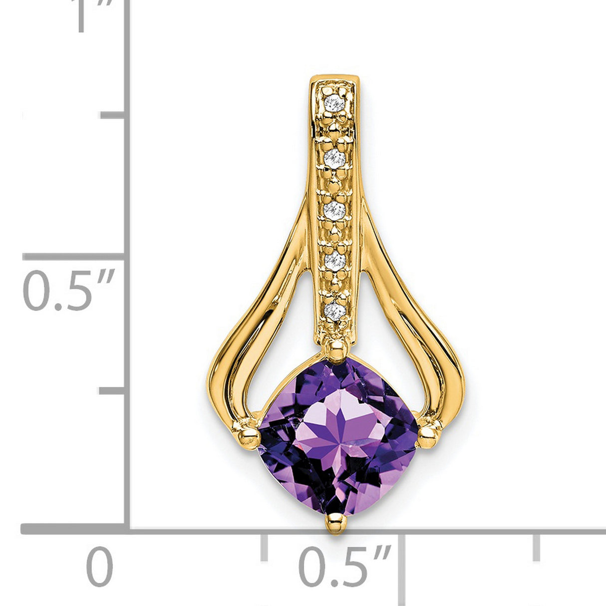 14k Yellow Gold Pendant with Cushion Cut Amethyst and Diamond Accents, Openwork Design