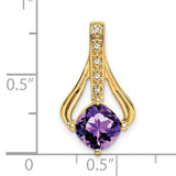 14k Yellow Gold Pendant with Cushion Cut Amethyst and Diamond Accents, Openwork Design