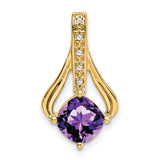 14k Yellow Gold Pendant with Cushion Cut Amethyst and Diamond Accents, Openwork Design