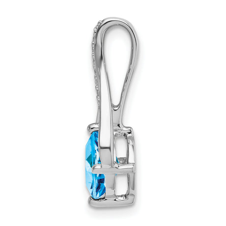 14k White Gold Blue Topaz Pendant with Diamond Accents, Cushion Cut, Flowing Design
