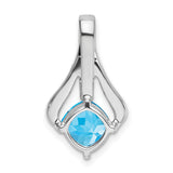 14k White Gold Blue Topaz Pendant with Diamond Accents, Cushion Cut, Flowing Design