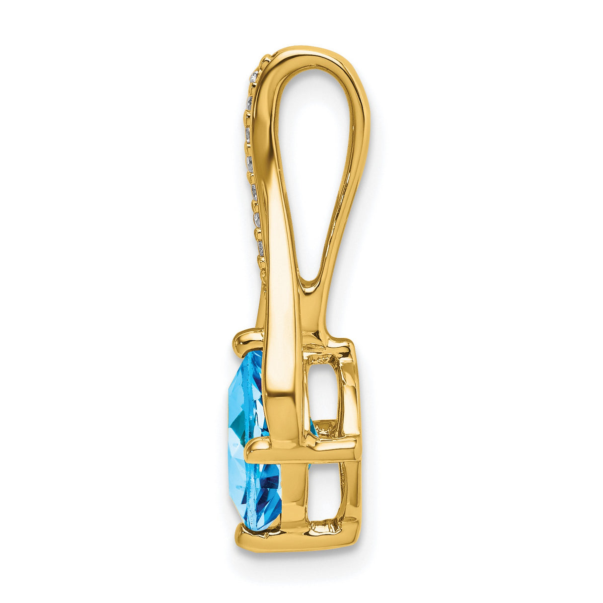 14k Yellow Gold Pendant with Swiss Blue Topaz, Diamond Accents and Curved Openwork Design