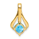14k Yellow Gold Pendant with Swiss Blue Topaz, Diamond Accents and Curved Openwork Design