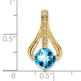 14k Yellow Gold Pendant with Swiss Blue Topaz, Diamond Accents and Curved Openwork Design