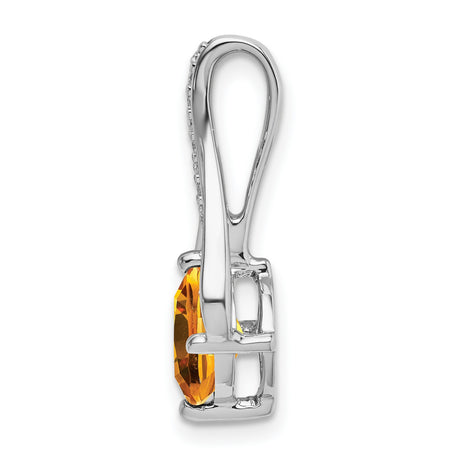 14k White Gold Citrine Pendant with Diamond Accents and Openwork Design for Women