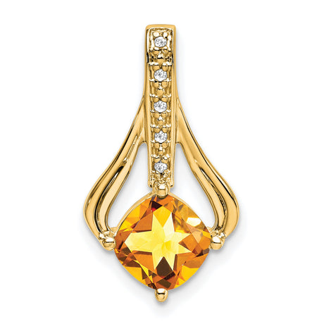 14k Yellow Gold Pendant with Cushion Cut Citrine and Diamond Accent, November Birthstone Jewelry
