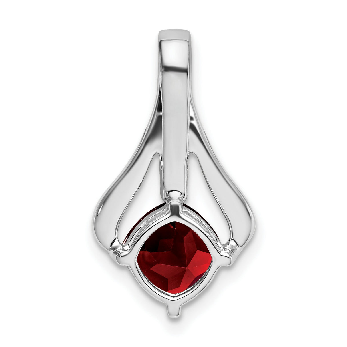 14k White Gold Pendant with Cushion Cut Garnet and Diamond Accents, Flowing Design for Women