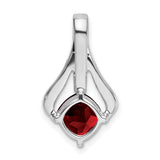 14k White Gold Pendant with Cushion Cut Garnet and Diamond Accents, Flowing Design for Women