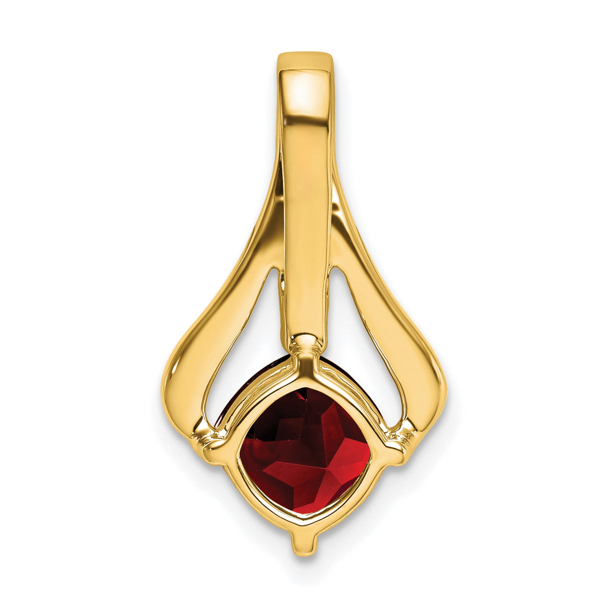 14k Yellow Gold Pendant with Cushion Cut Garnet and Diamond Accents, Curved Design