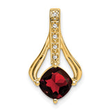 14k Yellow Gold Pendant with Cushion Cut Garnet and Diamond Accents, Curved Design