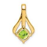 14k Yellow Gold Pendant with Cushion Cut Peridot and Diamond Accents, Flowing Design