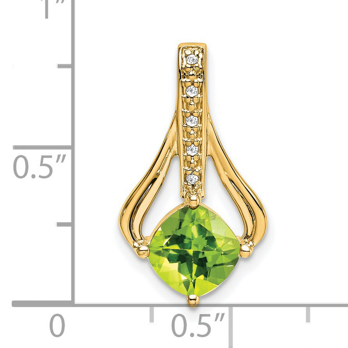 14k Yellow Gold Pendant with Cushion Cut Peridot and Diamond Accents, Flowing Design