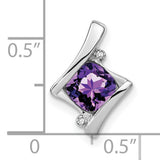 10k White Gold Pendant with Cushion Cut Amethyst and Diamond Accents, Geometric Design
