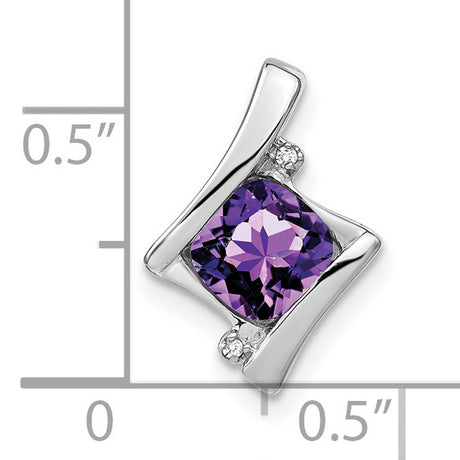 10k White Gold Pendant with Cushion Cut Amethyst and Diamond Accents, Geometric Design