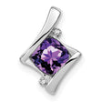 10k White Gold Pendant with Cushion Cut Amethyst and Diamond Accents, Geometric Design