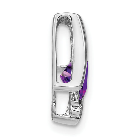 14k White Gold Pendant with Cushion Cut Amethyst and Diamond Accents, Modern February Birthstone Jewelry