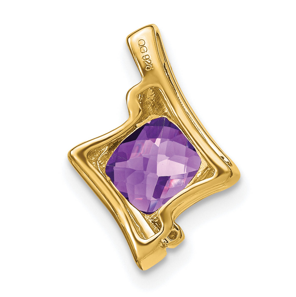 14k Yellow Gold Pendant with Cushion Cut Amethyst and Diamond Accents, Modern Womens Jewelry