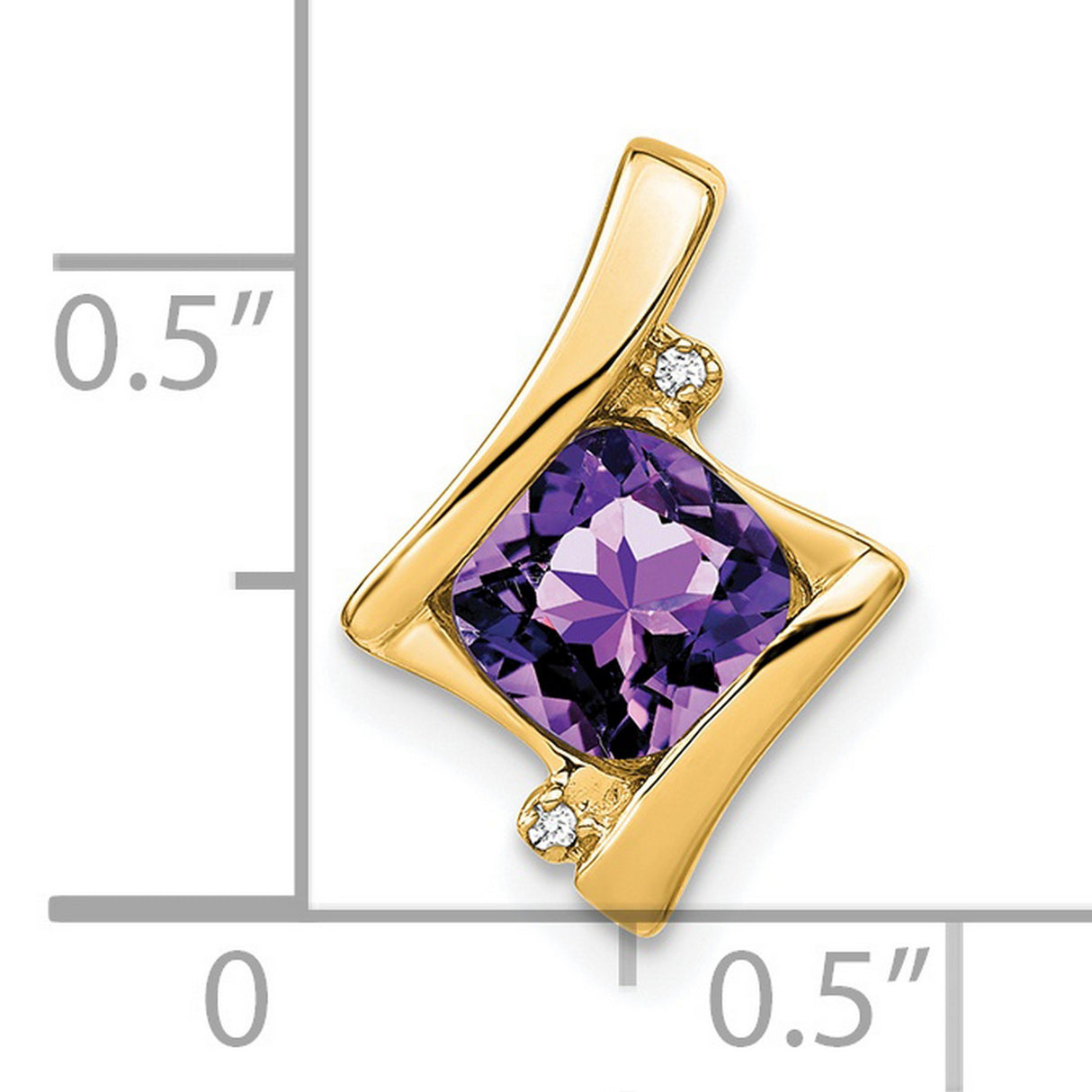 14k Yellow Gold Pendant with Cushion Cut Amethyst and Diamond Accents, Modern Womens Jewelry