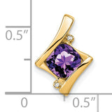 14k Yellow Gold Pendant with Cushion Cut Amethyst and Diamond Accents, Modern Womens Jewelry
