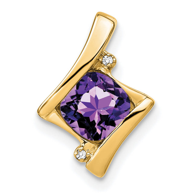 14k Yellow Gold Pendant with Cushion Cut Amethyst and Diamond Accents, Modern Womens Jewelry