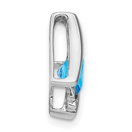 14k White Gold Pendant with Cushion Cut Swiss Blue Topaz and Diamond Accents, Modern Abstract Design