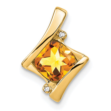 10k Yellow Gold Pendant with Square Cut Citrine and Diamond Accents, Contemporary Style