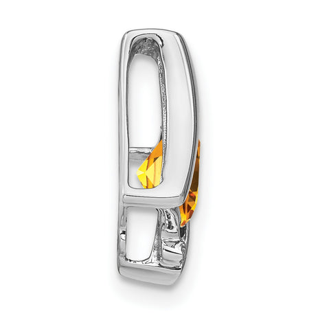 14k White Gold Pendant with Cushion Cut Citrine and Diamond Accents, Modern Abstract Design