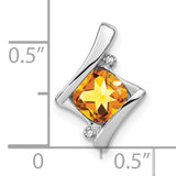 14k White Gold Pendant with Cushion Cut Citrine and Diamond Accents, Modern Abstract Design