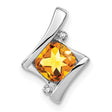 14k White Gold Pendant with Cushion Cut Citrine and Diamond Accents, Modern Abstract Design