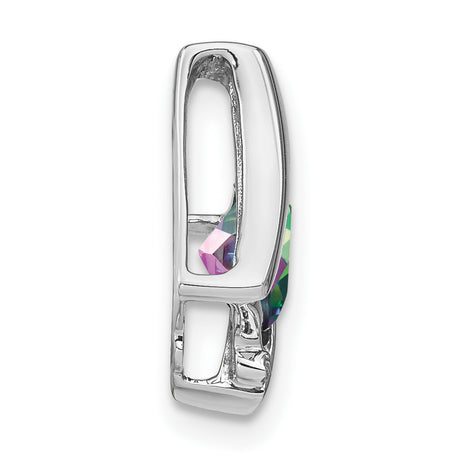 14k White Gold Pendant with Cushion Cut Mystic Fire Topaz, Diamond Accents, Abstract Design