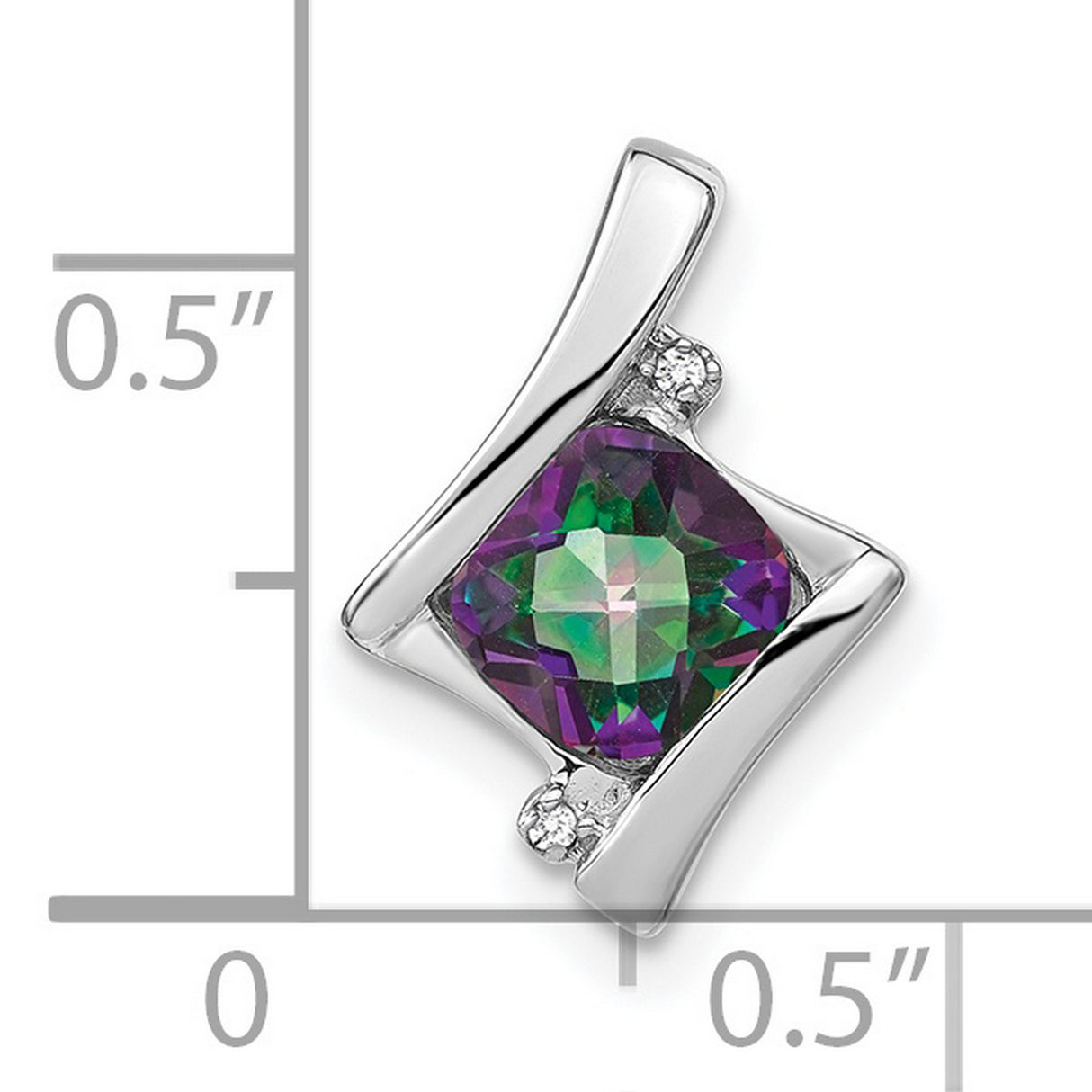 14k White Gold Pendant with Cushion Cut Mystic Fire Topaz, Diamond Accents, Abstract Design