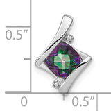 14k White Gold Pendant with Cushion Cut Mystic Fire Topaz, Diamond Accents, Abstract Design