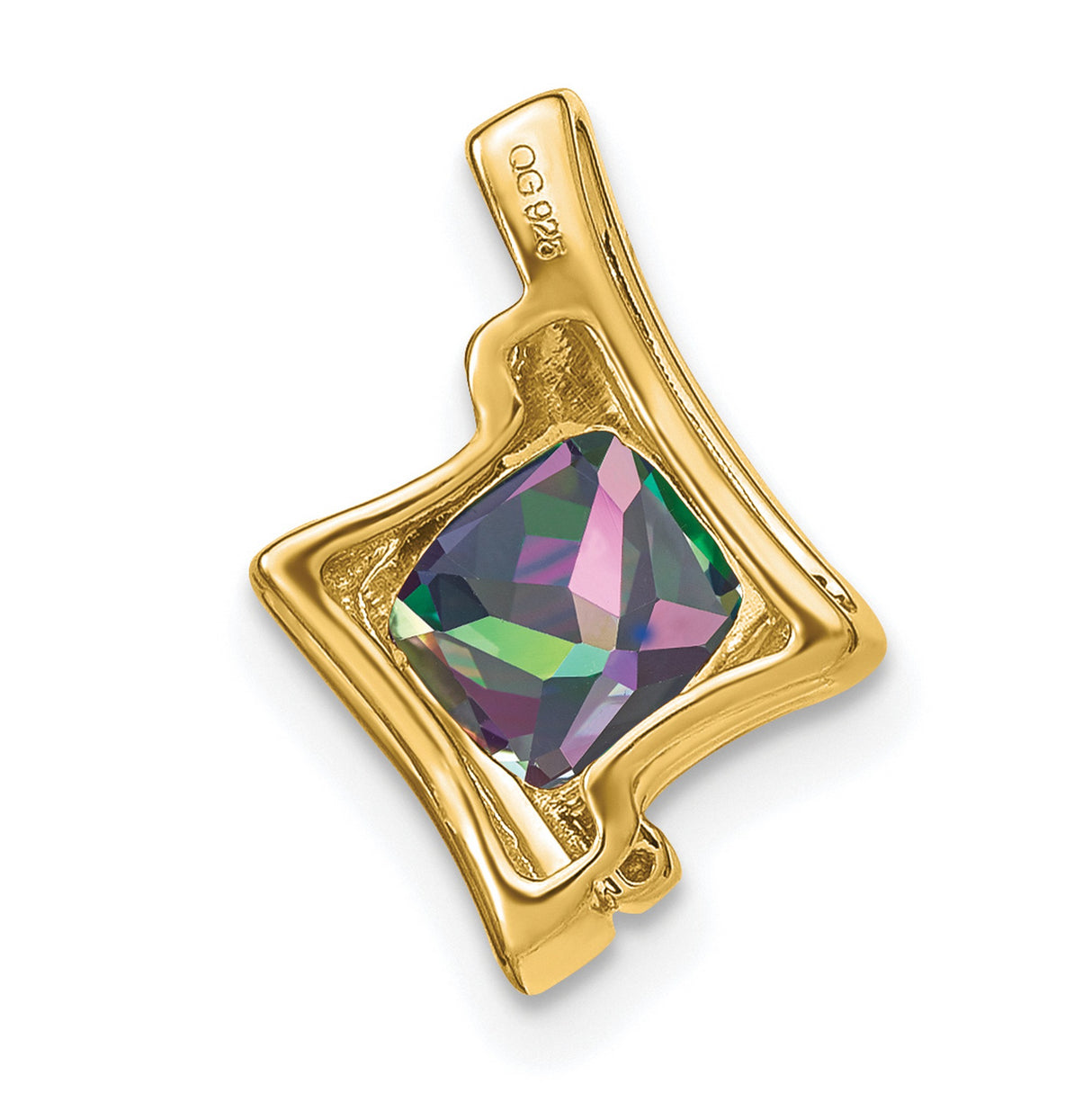 14k Yellow Gold Pendant with Mystic Fire Topaz and Diamond Accents, Abstract Design