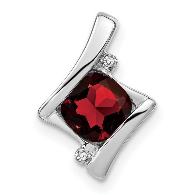 14k White Gold Pendant with Cushion Cut Garnet and Diamond Accents, January Birthstone Jewelry